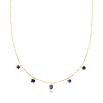RS Pure by Ross-Simons Multi-Shaped Lab-Grown Sapphire Necklace in 18kt Gold Over Sterling