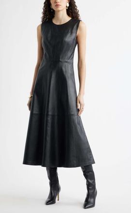 Nordstrom Seamed Leather Midi Dress in Black at Nordstrom, Size Large