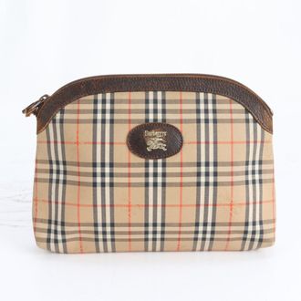 Burberry Beige Brown Leather Canvas Pouch (Pre-Owned)