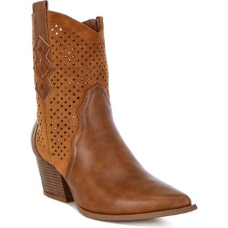 London Rag Lomela Perforated Block Heel Boot in Tan at Nordstrom Rack, Size 5