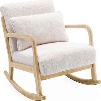 Sweeek Silla mecedora estilo escandinavo con borreguito, crema