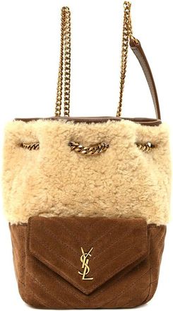 Saint Laurent Beige Suede Shearling Monogram Joe Nano Bucket Bag (Authentic Pre-Loved)