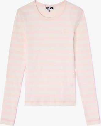Ganni Pink Stripe Rib Long-sleeve - Size XXS Organic Cotton