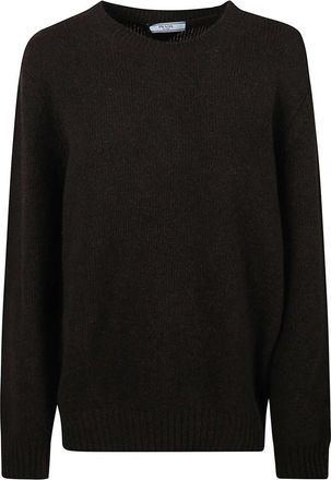 Prada Trui met ronde hals van wol en kasjmier - Dames - Ronde hals truien - Bruin - M - Wol - Truien & Vesten