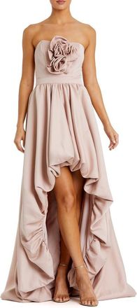 Mac Duggal Satin Strapless Bubble High Low Gown With Roses in Blush at Nordstrom, Size 12