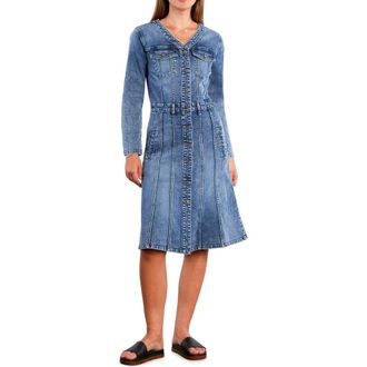Wash Lab Denim Madison Long Sleeve Stretch Denim Midi Dress in Atlantic Blue at Nordstrom, Size X-Small