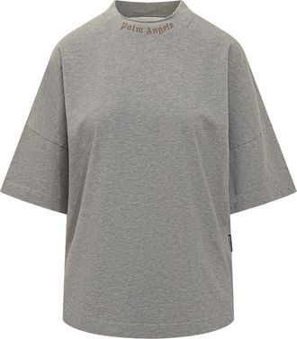 Palm Angels Grey Logo Round Neck T-Shirt