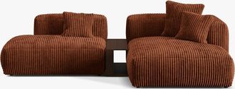 MICADONI Modulares 3-Sitzer Design Ecksofa Martina inkl. Beistelltisch - Cordbezug Brick