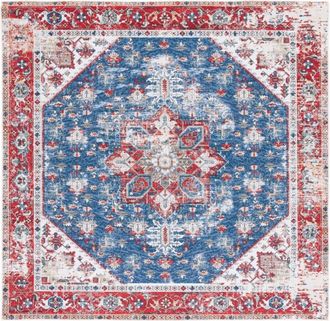 Safavieh Alfombra geom&eacute;trico de poli&eacute;ster azul/rojo, 183 x 183 cm