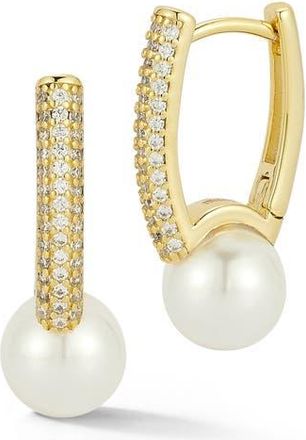 Glaze Jewelry Cubic Zirconia & Cultured Pearl Hoop Earrings in White/Gold at Nordstrom Rack