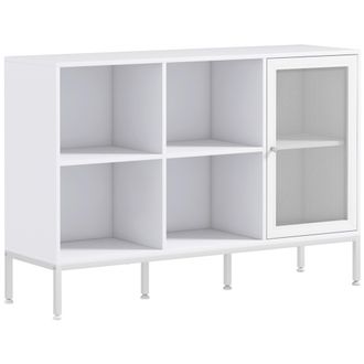 HOMCOM Homcom - Aparador De Cocina Aparador Blanco Con Puerta De Malla 4 Compartimentos Abiertos Y Estante Ajustable Para Sala De Estar Comedor 120x37x81,5 C