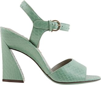 Ferragamo Salvatore Ferragamo Ladies Sculpted Heel Leather Sandals In Green, Size 5.5