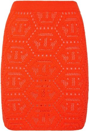 Philipp Plein Knit Short Skirt Monogram - Dames - Korte rokken - Oranje - M - Katoen - Rokken