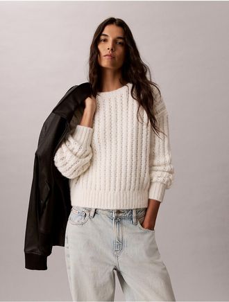 Calvin Klein Jeans Calvin Klein Womens Pointelle Stitch Sweater - White - XL