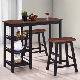 vidaXL Conjunto De Mesa Alta De Cocina 3 Piezas Mdf Negro Vidaxl