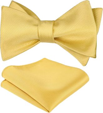 Alizeal Mens Classic Self Bow Tie and Hanky Set, Mustard Yellow