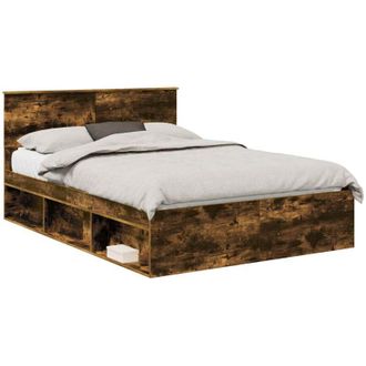 vidaXL Estructura De Cama Con Cabecera Roble Ahumado 135 X 190 Cm Vidaxl