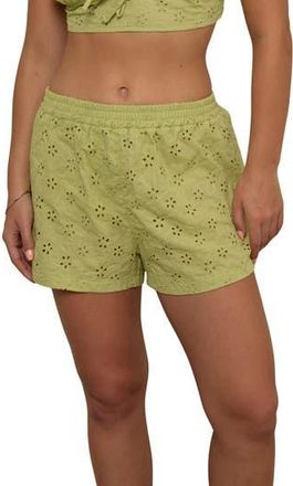 Motel Verie Eyelet Cotton Shorts in Little Daisy Broderie Lime at Nordstrom Rack, Size X-Small
