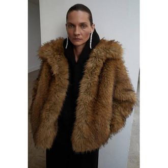 Mango faux fur jas bruin