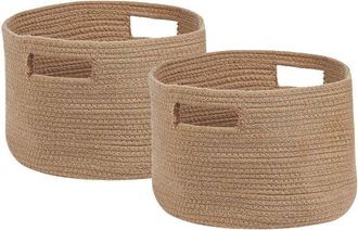 Beliani Conjunto De 2 Cestas De Algod&oacute;n Beige Natural 20 Cm Trenzado Accesorio Chiniot