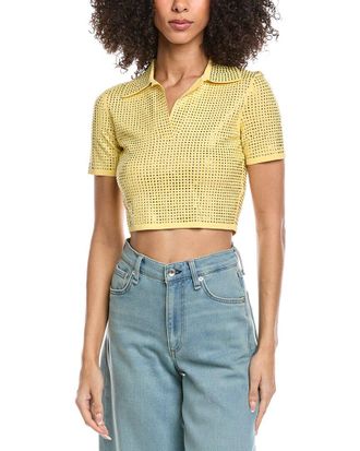 Sandro Rhinestone Crop Polo Shirt
