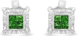 House of Brilliance Silver Color Princess Diamond Quad Stud Earring in White at Nordstrom