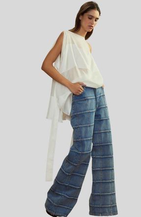 Cynthia Rowley Windowpane Wide-Leg Jeans in Light Wash at Nordstrom, Size 27