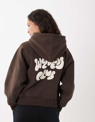 Cotton On Active - Felpa con cappuccio premium in felpa marrone con stampa