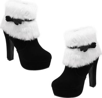 UPKOCH WomenS Christmas Xmas Ankle Boots Winter Platform Plush Short High Heel Chunky Heel Side Zipper Black Size 39