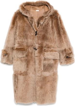 Utzon Cherie hooded shearling coat - Neutrals