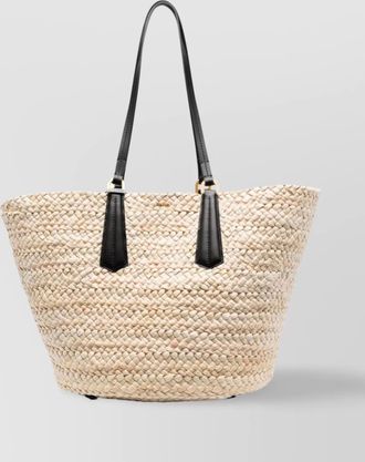 Max Mara straw tote bag with leather handles