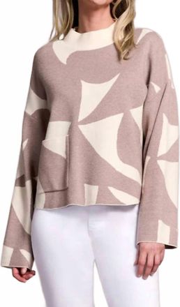 Tribal Oversized Mock Neck Abstract Print Sweater In Sandstone