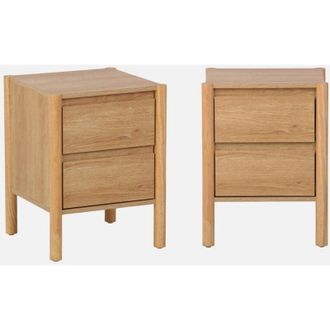 Sweeek Mesita con decoración madera y 2 cajones, set de 2