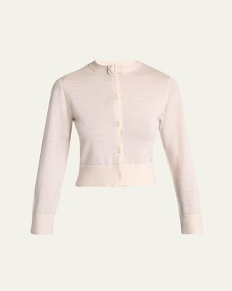 Courr&egrave;ges Buckle Crewneck Merino Wool Crop Cardigan