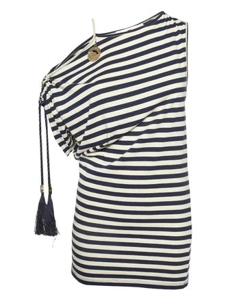 Elisabetta Franchi pre-owned striped asymmetric top - Blue