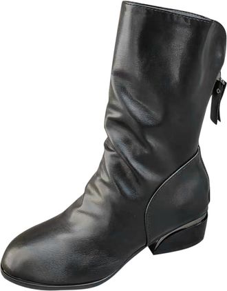 Generic 2026 Office Women Womens Winter Fashion Leather Back Snow Boots Ankle Suede Knee-High Country Walk Rainy Days Insulated Fleece Lined Anti Slip (2) Bla