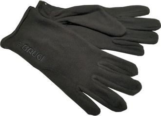 Brugi Mens Gloves in Stretch Fleece, Polar Fleece, Knitted, with Side Embroidery and Elasticated Wrist Edge Black, Black, M