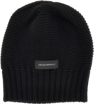 Emporio Armani Knitted beanie hat with logo label Woman S