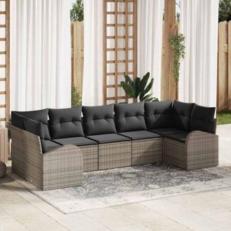 vidaXL Vidaxl - Conjunto De Sof&aacute; De Jard&iacute;n Con Coj&iacute;n 7 Pcs Gris Polirat&aacute;n