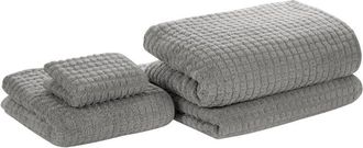 Beliani Juego De 4 Toallas De Ba&ntilde;o Y Alfombrilla De Ba&ntilde;o De Algod&oacute;n Gris De Low Twist Para Invitados Atai