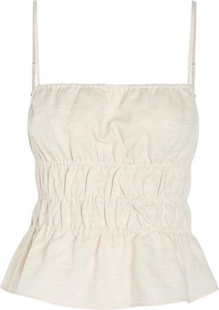 Staud Ayla Smocked Linen Tank top - Beige - XL (UK16 / XL)