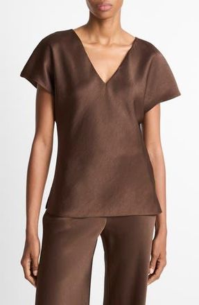 Vince Cap Sleeve V-Neck Top in Espresso at Nordstrom Rack, Size Xx-Small