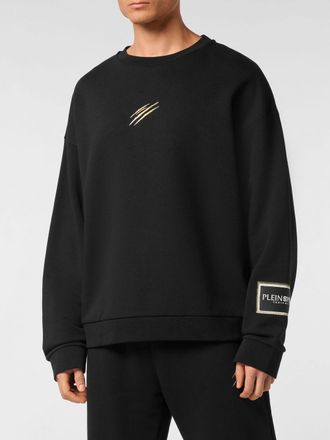 Plein Sport Felpa girocollo in cotone con logo laminato a contrasto