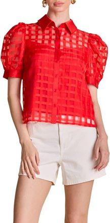 English Factory Puff Sleeve Organza Top in Red at Nordstrom, Size X-Small