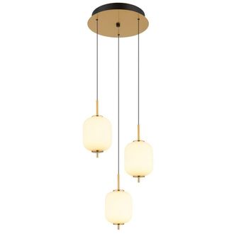 Netlighting Ewald Cluster Pendant Brass Coloured Opal Glass Shade 3x LED 3000K in Yellow