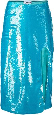 Ganni sequin-embellished midi skirt - women - Recycled Polyester/Recycled Polyester - 34 - Blue