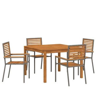 Berkfield Home 5 Piece Garden Dining Set Grey Poly Rattan Acacia