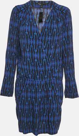 Maje Blue Printed Crepe Mini Dress