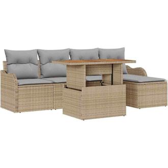 vidaXL Vidaxl - Conjunto De Sof&aacute; De Jard&iacute;n Con Coj&iacute;n 6 Pcs Beige Y Gris Claro