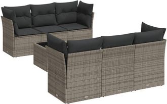 vidaXL Set De Sof&aacute;s De Jard&iacute;n 7 Piezas Con Cojines Rat&aacute;n Pe Gris Vidaxl